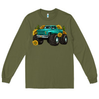 Army Green monster truck with sunflower western Long Sleeve Tee - texasbilliewilder