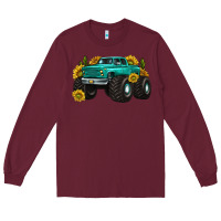 Burgundy monster truck with sunflower western Long Sleeve Tee - texasbilliewilder
