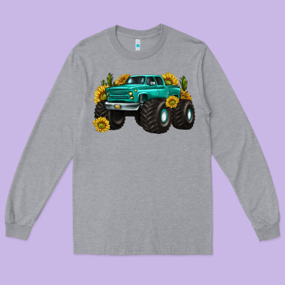 Long Sleeve Tee monster truck with sunflower western