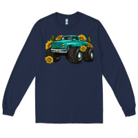 Navy monster truck with sunflower western Long Sleeve Tee - texasbilliewilder