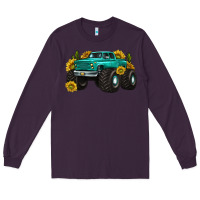 Plum monster truck with sunflower western Long Sleeve Tee - texasbilliewilder