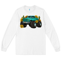 White monster truck with sunflower western Long Sleeve Tee - texasbilliewilder