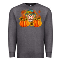 Charcoal Heather fall scarecrow with pumpkins Premium Sweatshirt - Artiststas