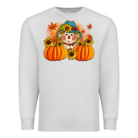 Dove Grey fall scarecrow with pumpkins Premium Sweatshirt - Artiststas