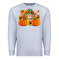 Heather Grey fall scarecrow with pumpkins Premium Sweatshirt - Artiststas