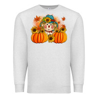 Oatmeal Heather fall scarecrow with pumpkins Premium Sweatshirt - Artiststas