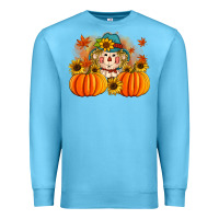 Ocean Blue fall scarecrow with pumpkins Premium Sweatshirt - Artiststas