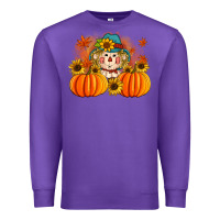 Purple fall scarecrow with pumpkins Premium Sweatshirt - Artiststas
