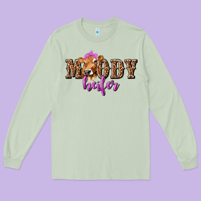 Long Sleeve Tee moody heifer with leopard tbw
