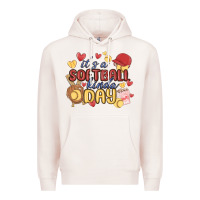 Pale Pink it's a softball kinda day Premium Hoodie - MaliasSmallBusiness