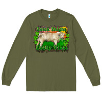 Army Green Thick Thighs Lucky Vibes Charolais Bull Long Sleeve Tee - RanaPortraitStore