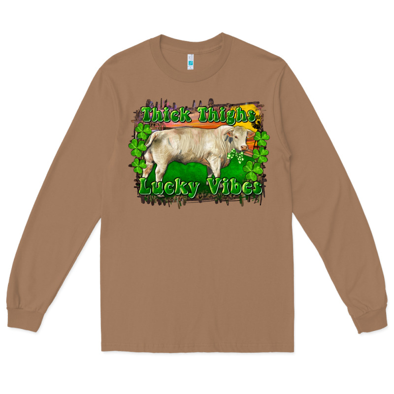Thick Thighs Lucky Vibes Charolais Bull Long Sleeve Tee by RanaPortraitStore | Teevron