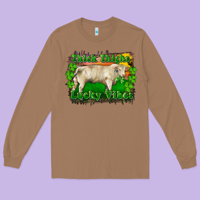 Long Sleeve Tee Thick Thighs Lucky Vibes Charolais Bull
