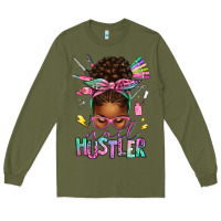 Army Green nail hustler afro messy bun Long Sleeve Tee - texasbilliewilder