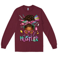 Burgundy nail hustler afro messy bun Long Sleeve Tee - texasbilliewilder
