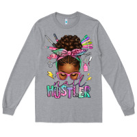 Heather Grey nail hustler afro messy bun Long Sleeve Tee - texasbilliewilder