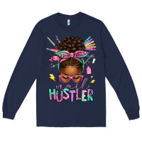 Navy nail hustler afro messy bun Long Sleeve Tee - texasbilliewilder