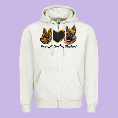 Peace Love Shepherd Zipper Hoodie Designed By Ranaportraitstore