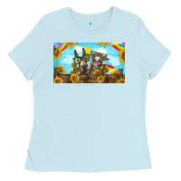 Baby Blue 2 donkeys sunflower Ladies Tee - BarkalooDesign