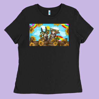 2 Donkeys Sunflower Ladies Tee Designed By Barkaloodesign
