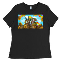 Black 2 donkeys sunflower Ladies Tee - BarkalooDesign