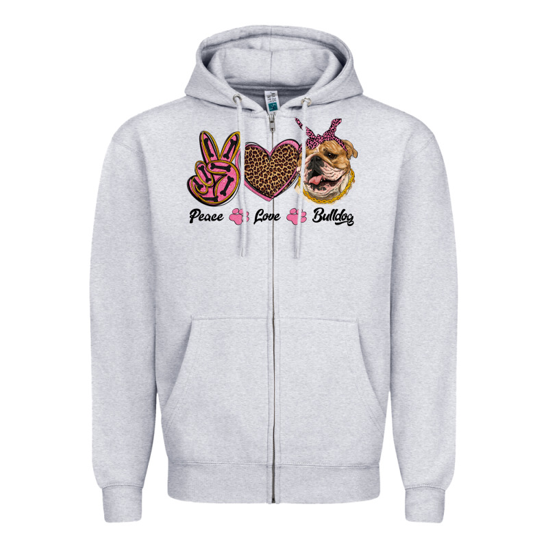 Peace Love Bulldog Zipper Hoodie by RanaPortraitStore | Teevron