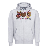 Heather Grey peace love bulldog Zipper Hoodie - RanaPortraitStore