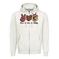 Oatmeal Heather peace love bulldog Zipper Hoodie - RanaPortraitStore