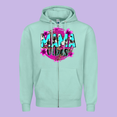 Mama Vibes Zipper Hoodie Designed By Zillion Design Studio