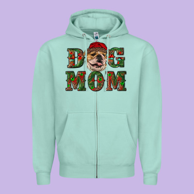 English Bulldog Mom Christmas Zipper Hoodie Designed By Ranaportraitstore