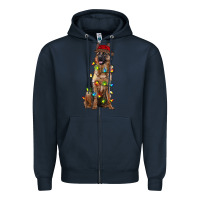 Navy christmas german shepherd Zipper Hoodie - RanaPortraitStore