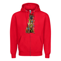 Red christmas german shepherd Zipper Hoodie - RanaPortraitStore