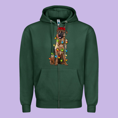 Christmas German Shepherd Zipper Hoodie Designed By Ranaportraitstore