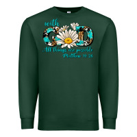 Sports Green with god all things are possible daisy Premium Sweatshirt - AdoDesignShop