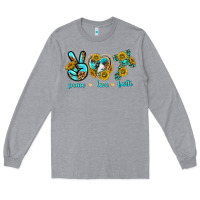 Heather Grey peace love faith Long Sleeve Tee - texasbilliewilder