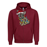 Burgundy christmas french bulldog Zipper Hoodie - RanaPortraitStore