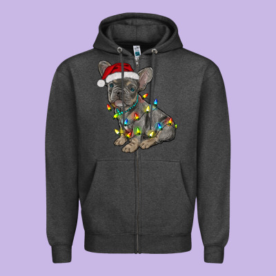 Christmas French Bulldog Zipper Hoodie Designed By Ranaportraitstore