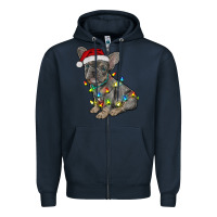 Navy christmas french bulldog Zipper Hoodie - RanaPortraitStore