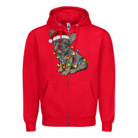 Red christmas french bulldog Zipper Hoodie - RanaPortraitStore