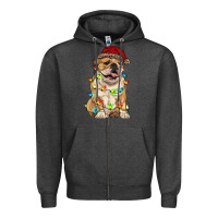 Charcoal Heather christmas bulldog Zipper Hoodie - RanaPortraitStore