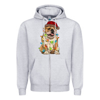 Heather Grey christmas bulldog Zipper Hoodie - RanaPortraitStore