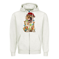 Oatmeal Heather christmas bulldog Zipper Hoodie - RanaPortraitStore