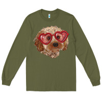 Army Green toy poodle with love glasses Long Sleeve Tee - RanaPortraitStore