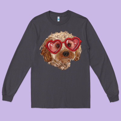 Long Sleeve Tee toy poodle with love glasses