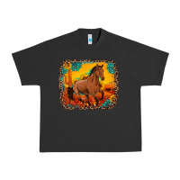 Pigment Black horse with sunflowers turquoise gemstone western sunset leopard backgr Urban Heavy Tee - Artiststas