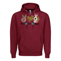 Burgundy peace love beagle Zipper Hoodie - RanaPortraitStore
