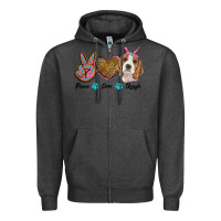 Charcoal Heather peace love beagle Zipper Hoodie - RanaPortraitStore
