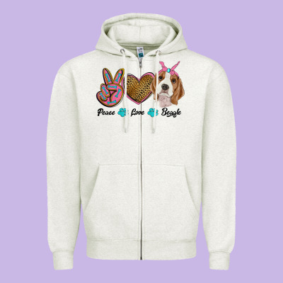 Peace Love Beagle Zipper Hoodie Designed By Ranaportraitstore