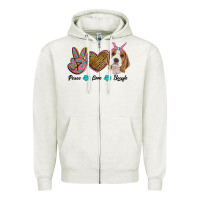 Oatmeal Heather peace love beagle Zipper Hoodie - RanaPortraitStore