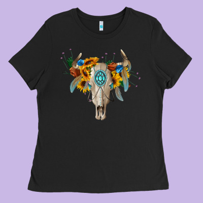 Boho Bull Skull Ladies Tee Designed By Barkaloodesign